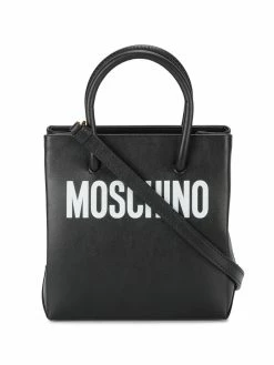 Moschino Black logo print leather tote bag