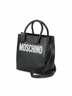 Moschino Black logo print leather tote bag