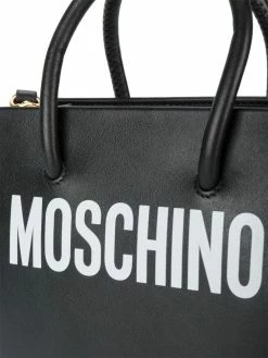 Moschino Black logo print leather tote bag
