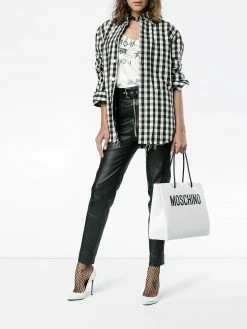 Moschino White logo print tote bag