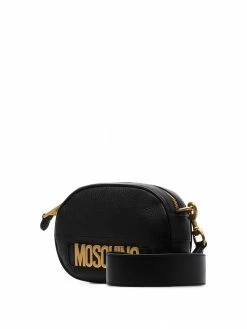 Moschino black logo leather camera bag