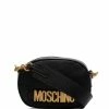 Moschino black logo leather camera bag