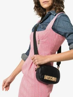 Moschino black logo leather camera bag