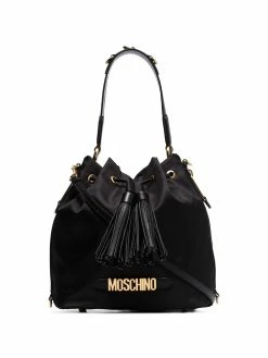Moschino logo plaque drawstring bucket bag