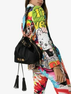 Moschino logo plaque drawstring bucket bag