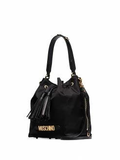 Moschino logo plaque drawstring bucket bag