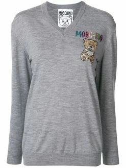 Moschino embroidered Teddy Bear V-neck jumper