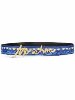 Moschino logo appliqué paint-effect belt