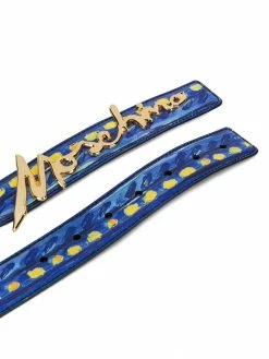 Moschino logo appliqué paint-effect belt