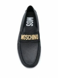 Moschino lettering logo leather loafers
