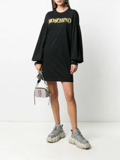 Promo ๐งจ Moschino Cotton sweatshirt ๐ dress with gold embroidery and statement sleeves ๐ 8 Moschino cotton sweatshirt dress with gold embroidery and statement sleeves