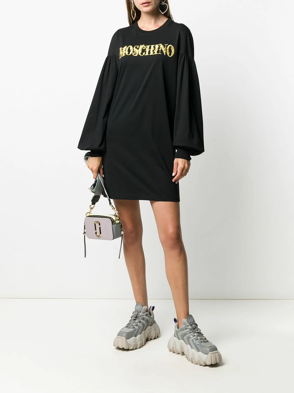 Promo ๐งจ Moschino Cotton sweatshirt ๐ dress with gold embroidery and statement sleeves ๐ 4 Moschino cotton sweatshirt dress with gold embroidery and statement sleeves