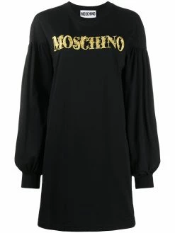 Moschino cotton sweatshirt dress with gold embroidery and statement sleeves