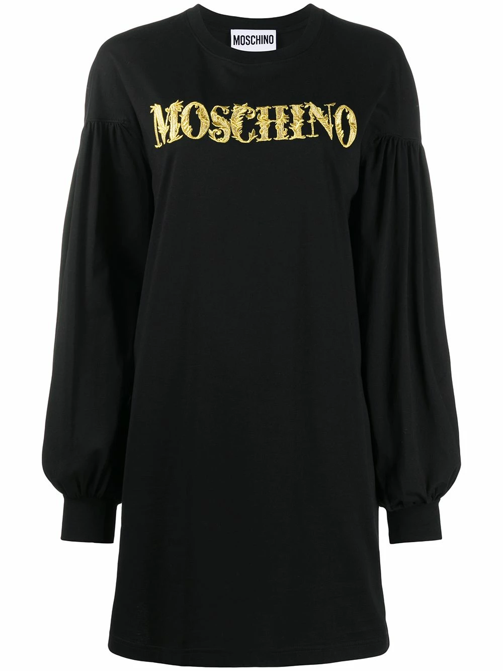 Promo ๐งจ Moschino Cotton sweatshirt ๐ dress with gold embroidery and statement sleeves ๐ 3 Moschino cotton sweatshirt dress with gold embroidery and statement sleeves