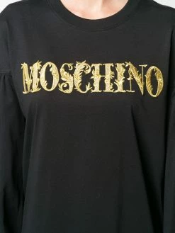 Promo ๐งจ Moschino Cotton sweatshirt ๐ dress with gold embroidery and statement sleeves ๐ 11 Moschino cotton sweatshirt dress with gold embroidery and statement sleeves