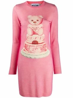 Moschino intarsia bear lurex knitted dress
