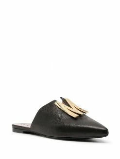 Moschino logo plaque flat leather mules