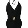 Moschino logo-plaque halterneck swimsuit
