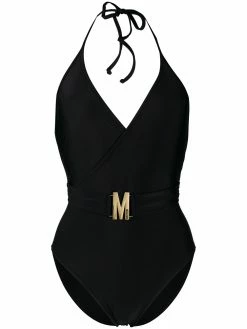 Moschino logo-plaque halterneck swimsuit