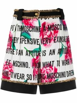 Moschino chain-trimmed rose-print shorts