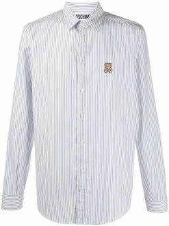 Moschino embroidered logo-patch pinstripe shirt