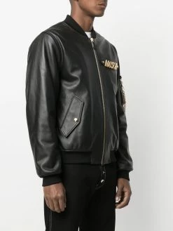 Moschino logo-plaque bomber jacket