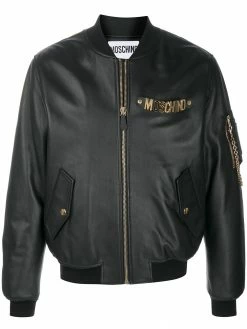 Moschino logo-plaque bomber jacket