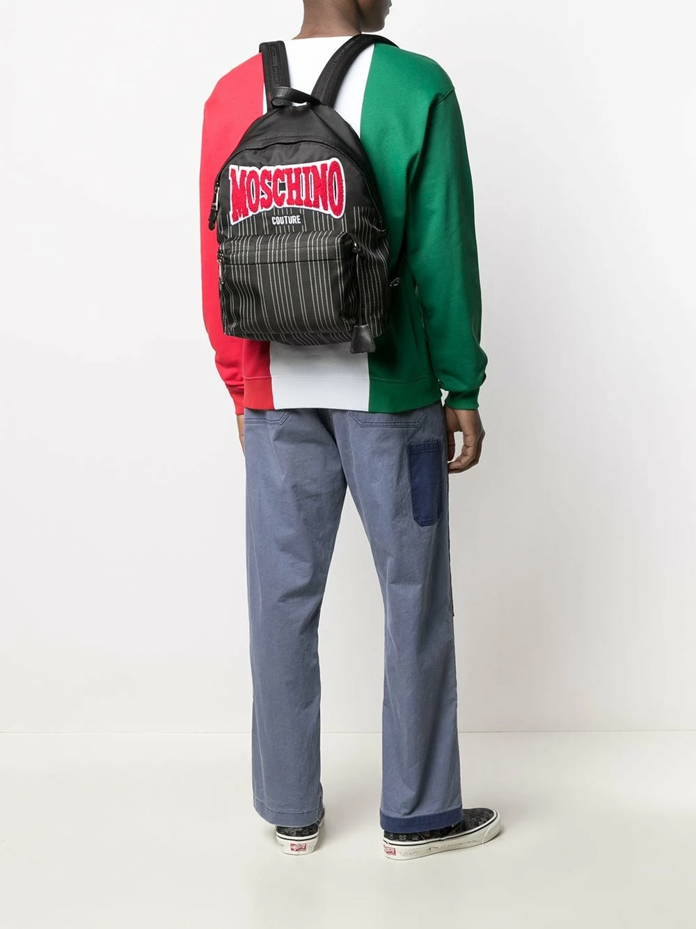 Cheap โค๏ธ Moschino Logo patch striped ๐ backpack ๐ 4 Moschino logo-patch striped backpack