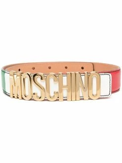 Moschino colour-block logo plaque belt