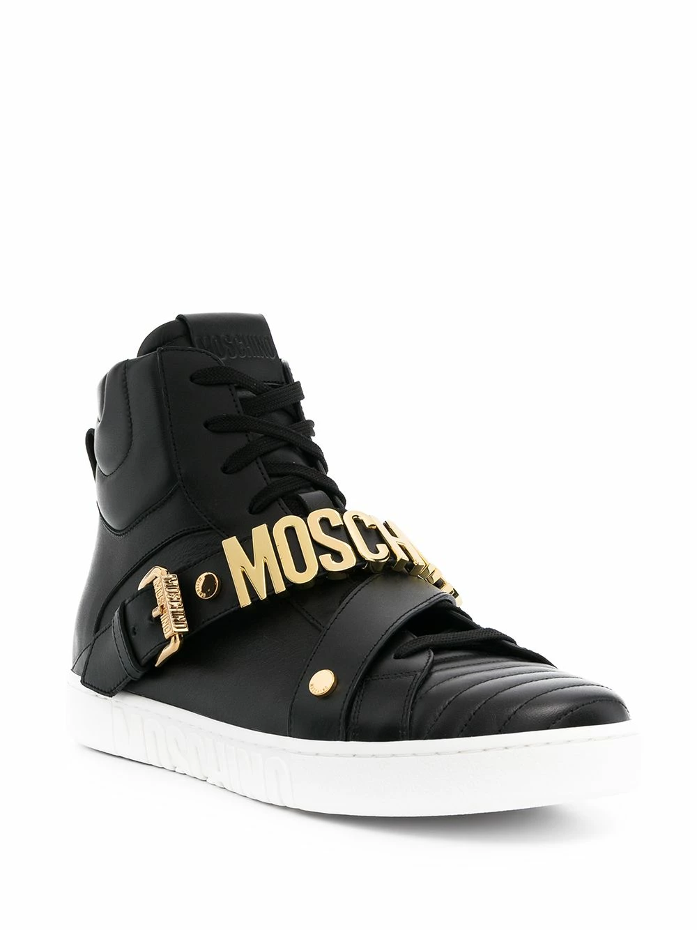 Best Sale โ๏ธ Moschino Logo plaque high top ๐ sneakers ๐ฅฐ 4 Moschino logo-plaque high-top sneakers