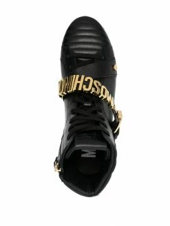 Best Sale โ๏ธ Moschino Logo plaque high top ๐ sneakers ๐ฅฐ 9 Moschino logo-plaque high-top sneakers