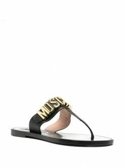 Moschino logo plaque leather thong sandals