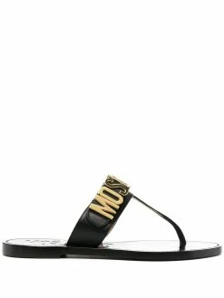 Moschino logo plaque leather thong sandals