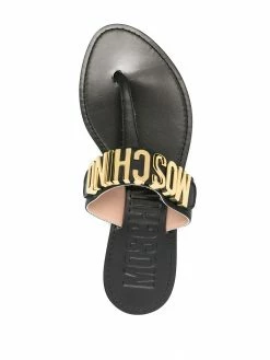 Moschino logo plaque leather thong sandals