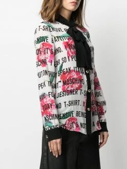 Moschino slogan print pussy-bow blouse