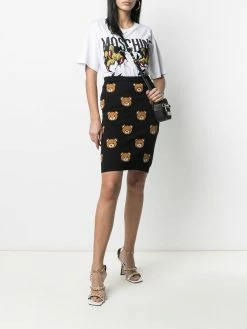 Moschino teddy-pattern intarsia-knit skirt