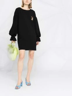Moschino bear-motif bishop-sleeve dress