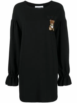 Moschino bear-motif bishop-sleeve dress