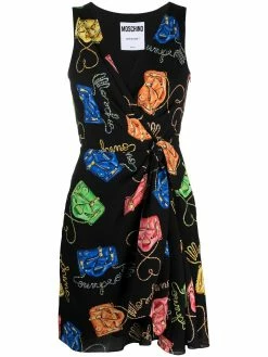 Moschino biker bag-print wrap dress