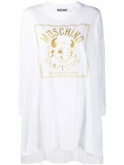 Moschino logo embroidered cow jersey dress
