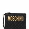 Moschino logo-plaque diamond-quilt clutch bag