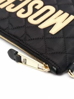 Moschino logo-plaque diamond-quilt clutch bag