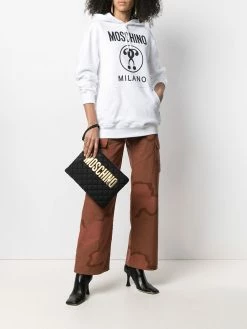 Moschino logo-plaque diamond-quilt clutch bag