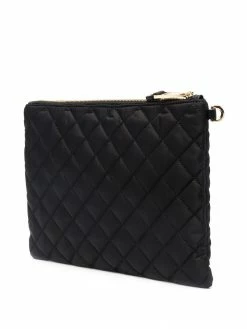 Moschino logo-plaque diamond-quilt clutch bag