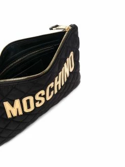 Moschino logo-plaque diamond-quilt clutch bag