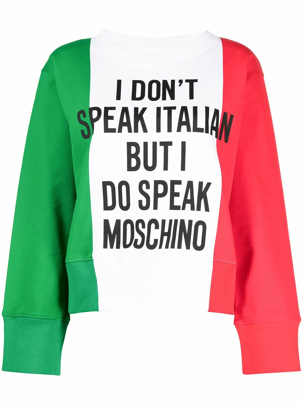 Deals ๐ Moschino Colour block slogan print sweatshirt ๐ 3 Moschino colour-block slogan-print sweatshirt