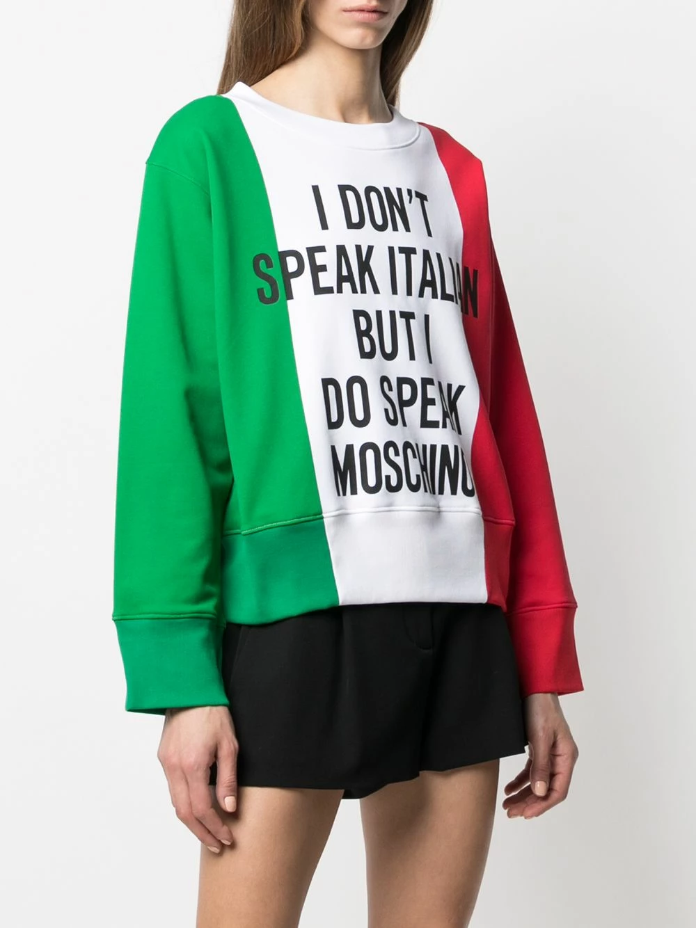 Deals ๐ Moschino Colour block slogan print sweatshirt ๐ 5 Moschino colour-block slogan-print sweatshirt