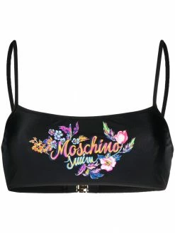 Moschino floral logo print bikini bandeau top