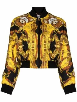 Moschino Toy bear baroque print bomber jacket