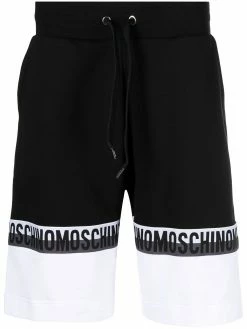 Moschino logo-print panelled swim trunks